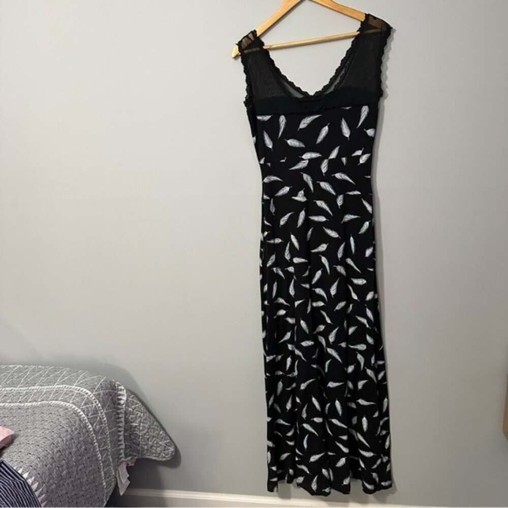 Effie’s Heart Baby Doll Dress Black Feather Print Mesh Y2K Indie Size Medium - Picture 4 of 13